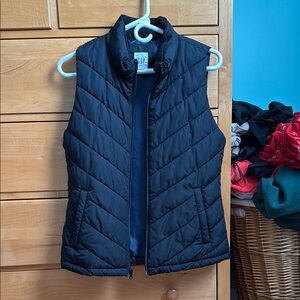 GAP Black Quilted Vest with Stand-Up Collar